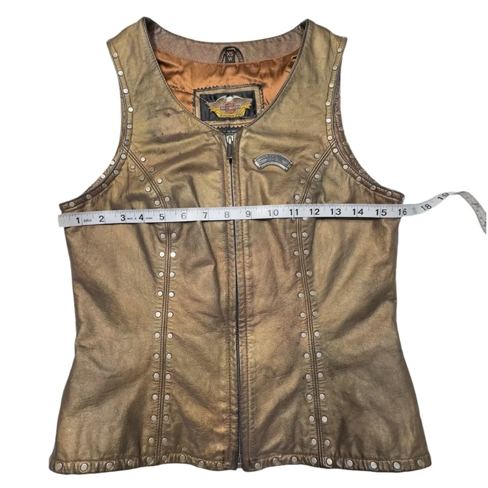 Vintage 2002 HARLEY DAVIDSON Women’s Metallic Leather Sleeveless Zip Front Vest - Picture 14 of 16
